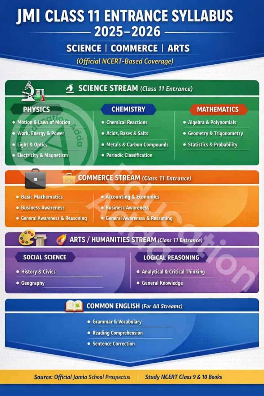 JMI Class 11 Entrance Syllabus 2025–2026 (Science, Commerce & Arts) – Official Guide