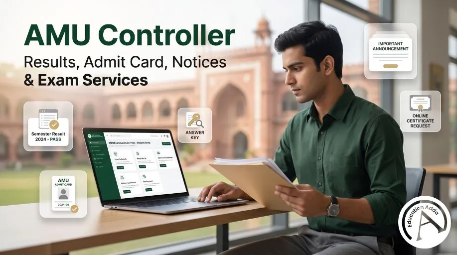 Student using the AMU Controller Examination website to check results and official notices
