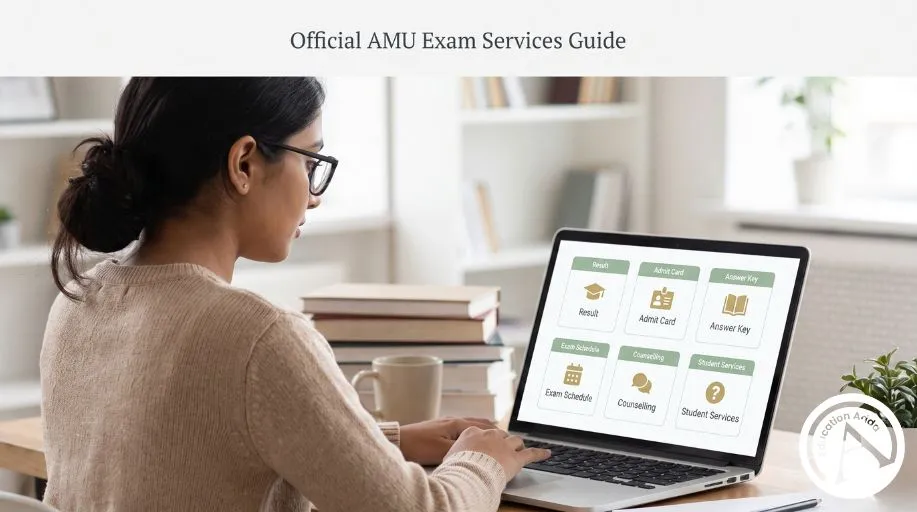 Student using the AMU Controller Examination website to check results and official notices