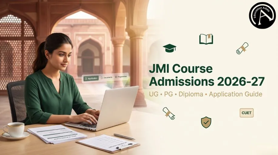 Indian student reviewing Jamia Millia Islamia course admission options for UG, PG and diploma programmes on a laptop.